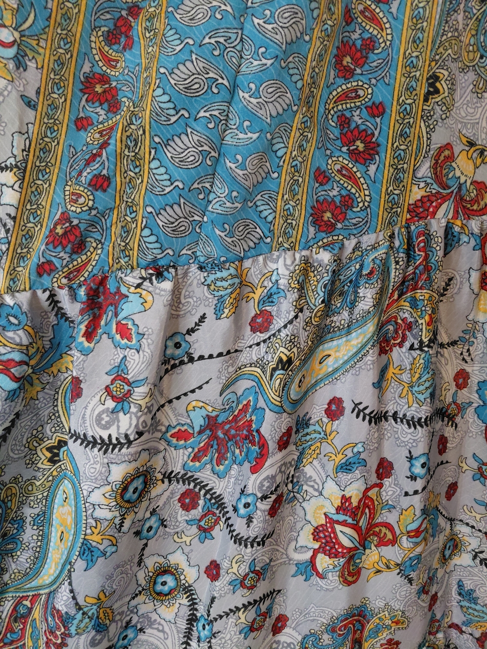 Paani Boho Paisley Dress Gray Blue Red Tiered Midi Cottagecore Small - Picture 6 of 8